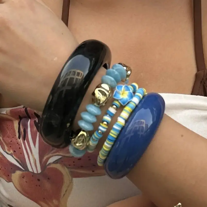 DIEZI Fashion Bohemian Resin Acrylic Bangles Hip Hop Soft Clay Flower Beads Charm Bracelets For Women Men New Gift Jewelry