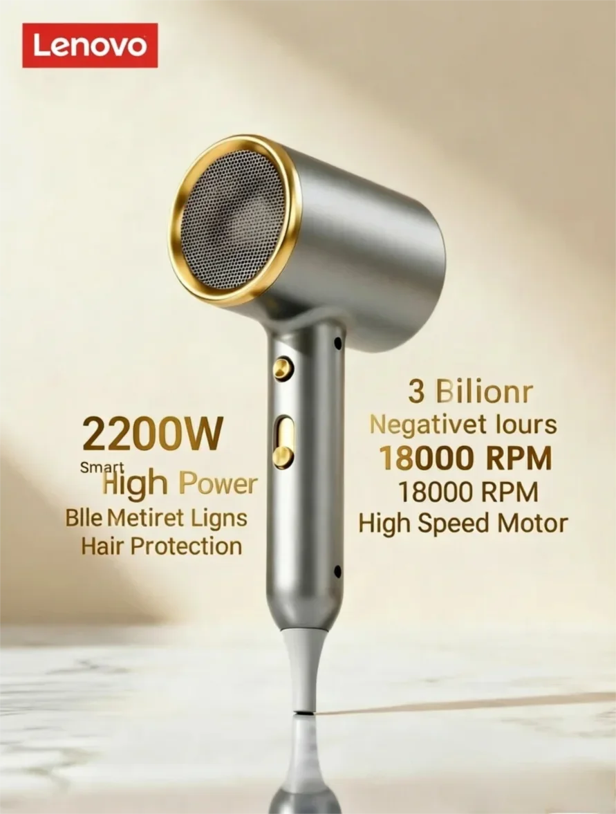 Lenovo C2 Professional High-Power Hair Dryer with Rapid Heat, Hot/Cool Settings, and Ionic Technology 2200w