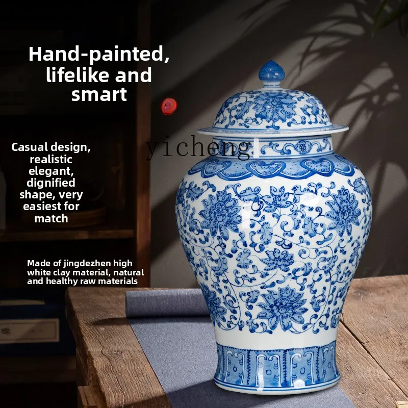L7-8 ceramics vase blue and white porcelain study living room wine cabinet antique new Chinese decoration ornament