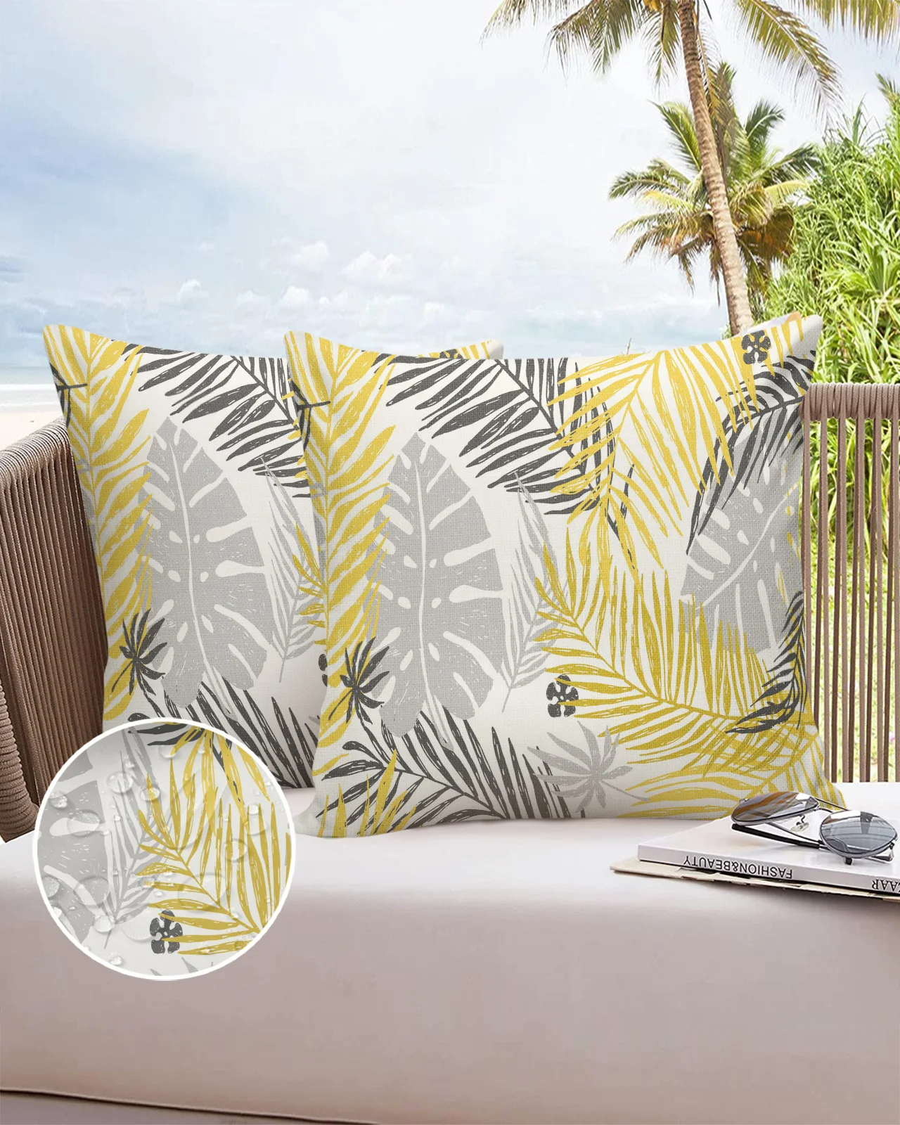 

2/4pcs Pillowcase Set Palm Leaves Yellow Gray Luxury Pillowcase Bedroom Living Room Sofa Cushion Pillow Cover