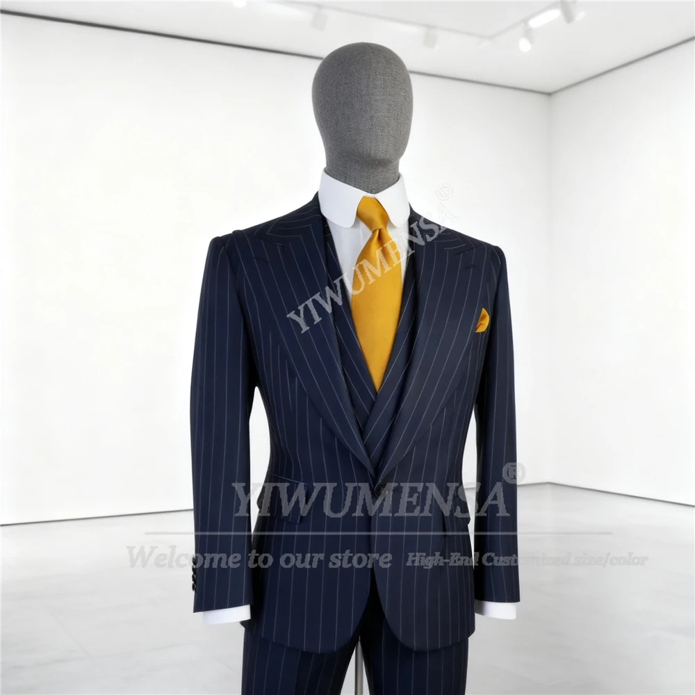 

Classic Vertical Striped Suits Men 3 Pieces Sets Single Breasted Prom Blazers Customized Man Busienss Party Tuxedos Outfits 2026