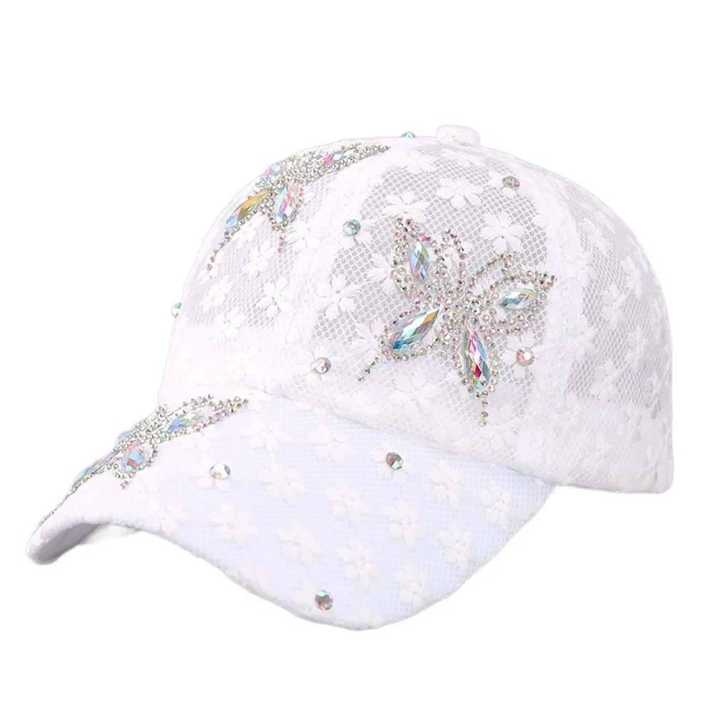 

Casual Butterfly Flower Baseball Cap Lace Korean Style Visors Cap Rhinestone Hip Hop Mesh Peaked Hat Outdoor
