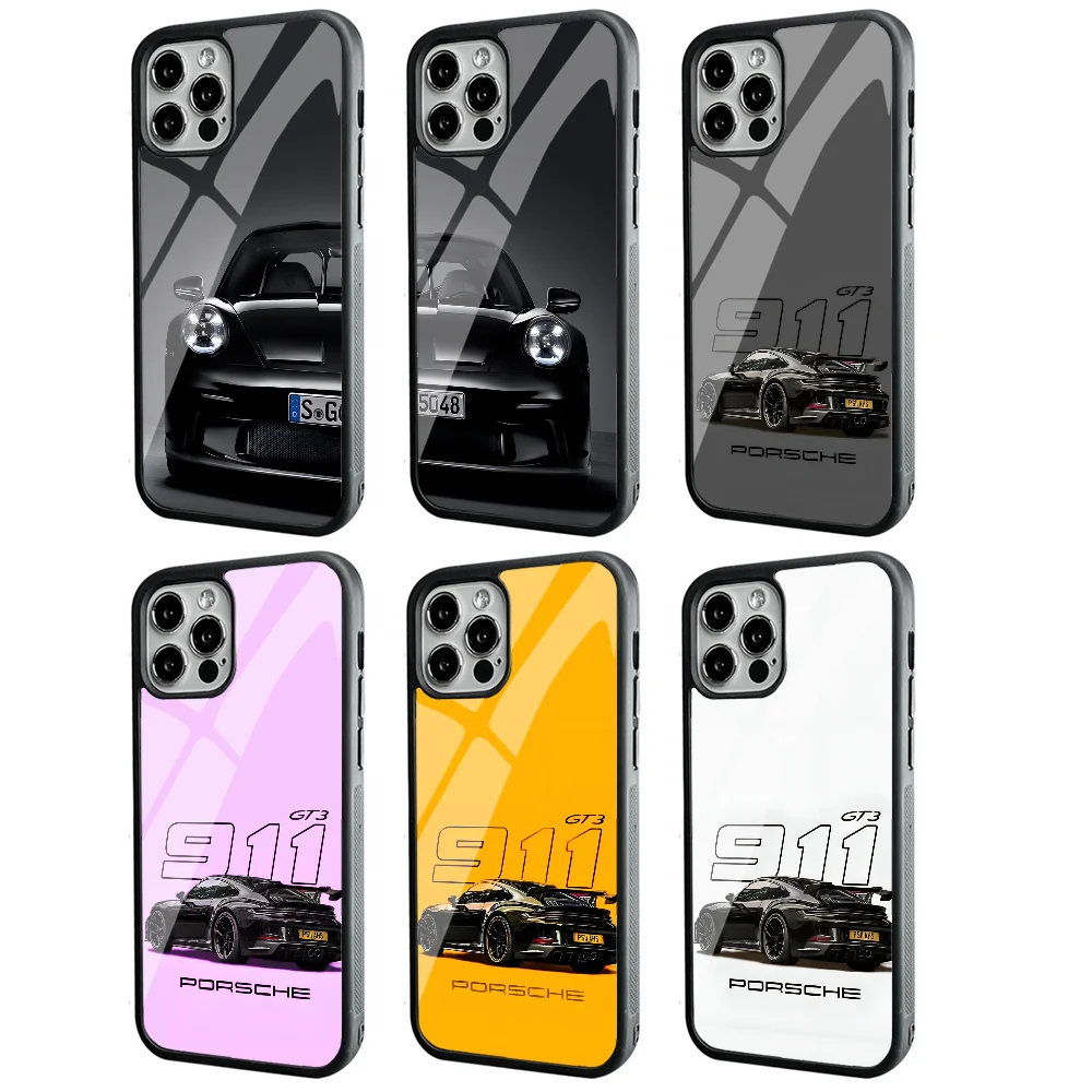 Pop Black And White German Luxury Sports Car Wall Art 911 GT3 RS Turbo Phone Case Strong Magnetic For IPhone 16 15 14 13 Pro Max