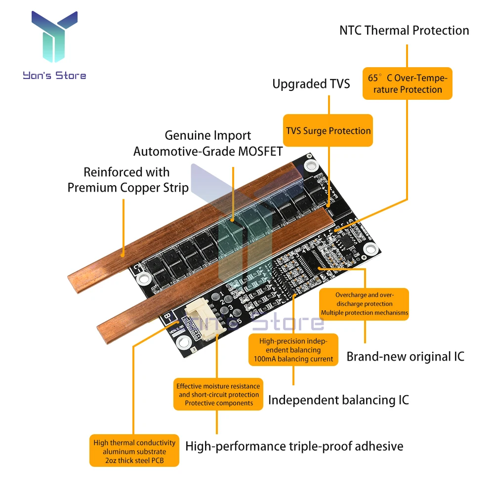 3S 4S 120A LiFePO4 Lithium Battery Protection Board Same Port Balance BMS Protection Board for Ship Engine Car Starting Inverter