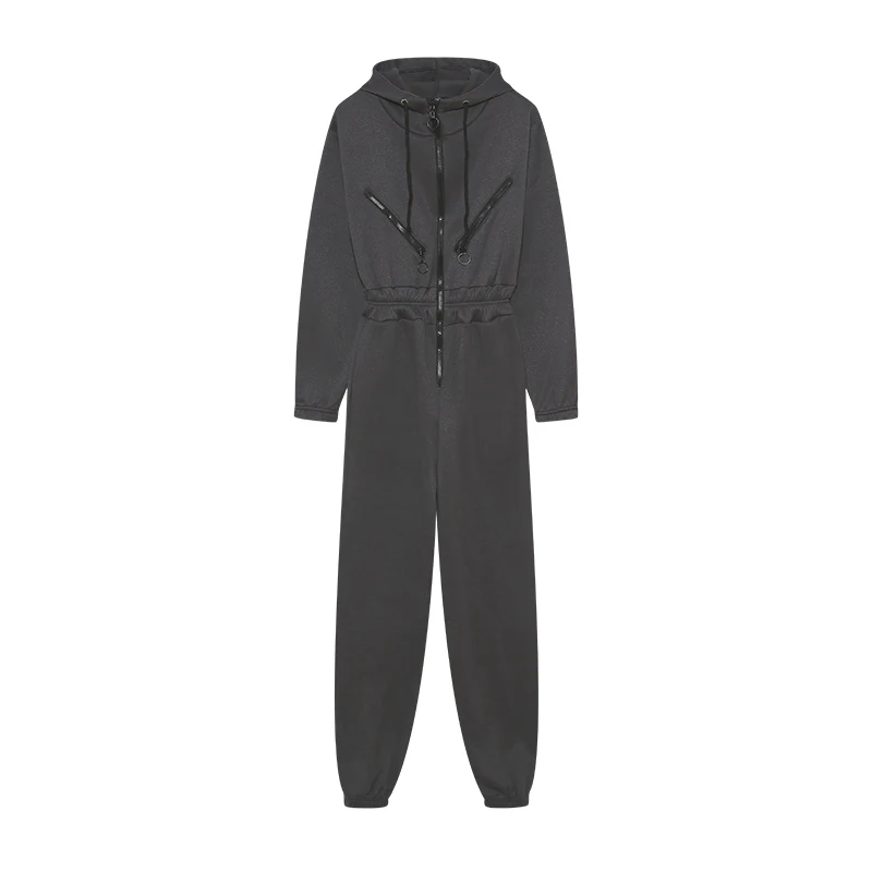 Herbstliche Einteiler-Sets: Sweatshirt-Kapuzen-Jumpsuit für Damen, lässige Sportsets, Winter-Reißverschluss-Set mit gerader Hose. – Detail 12