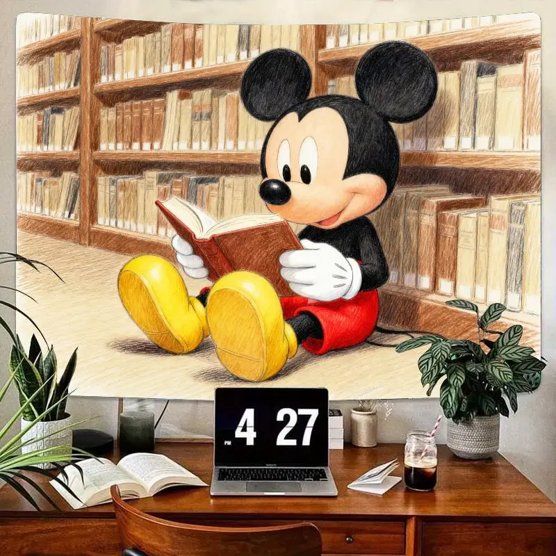 

1 шт. гобелен для чтения с Микки Маусом Диснея, милый настенный художественный декор в библиотеке, подарок для любителей книг с героями мультфильмов для детей, спальни и комнаты в общежитии