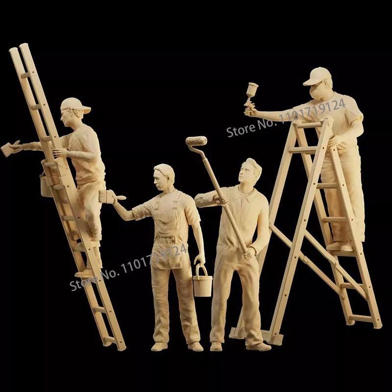 Unpainted Miniatures 1/64 1/43 1/35 Painter Whitewasher Decoration Workers Male Figure Mini Doll Photography Table Scene Prop