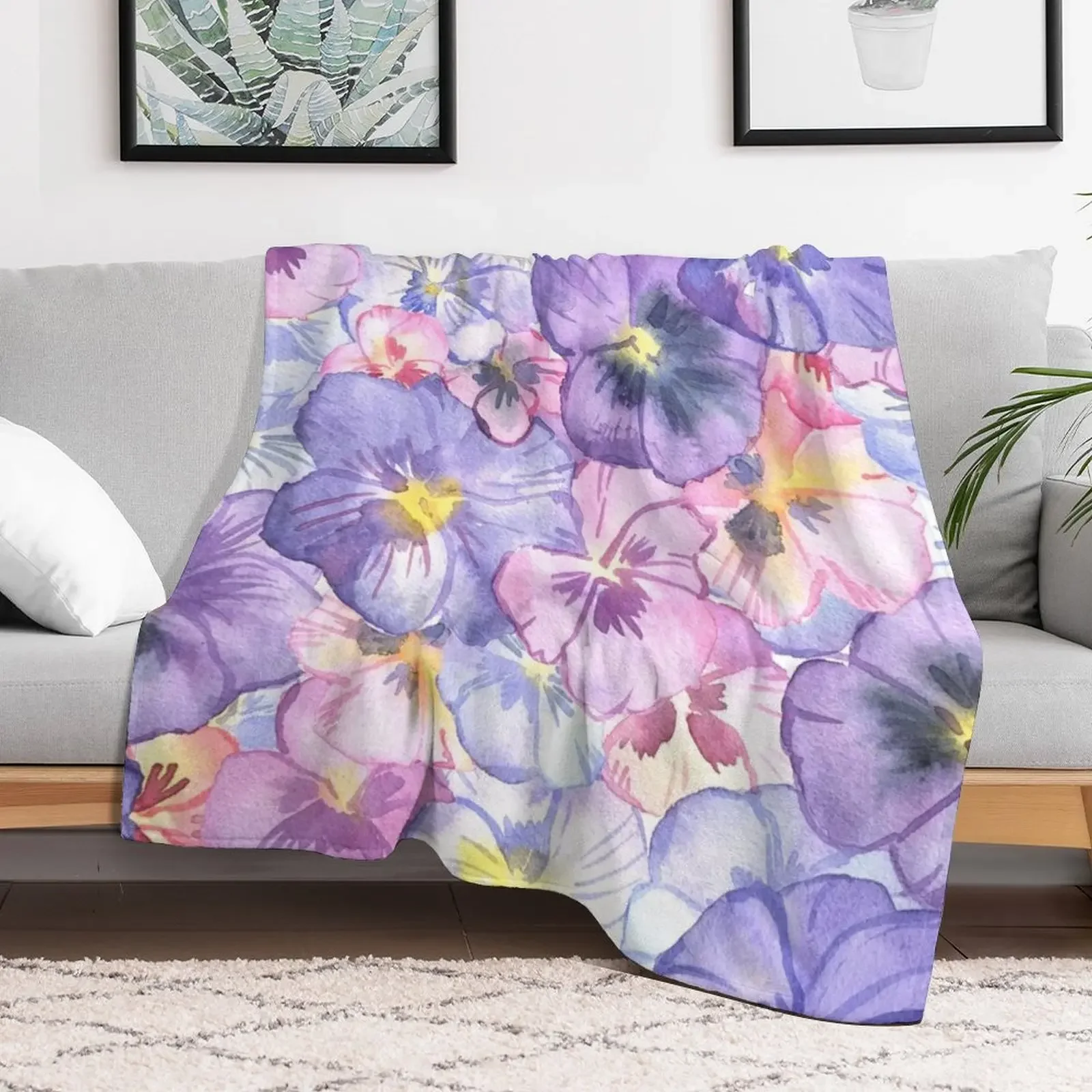 Watercolor Pansy Flowers Throw Blanket Luxury Throw halloween Soft Plaid Blankets