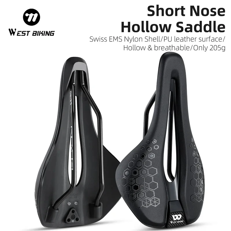

WEST BIKING Lightweight Road Bike Seat Short Nose Racing Bicycle Saddle Hollow Breathable Painless Triathlon Cycling Saddle