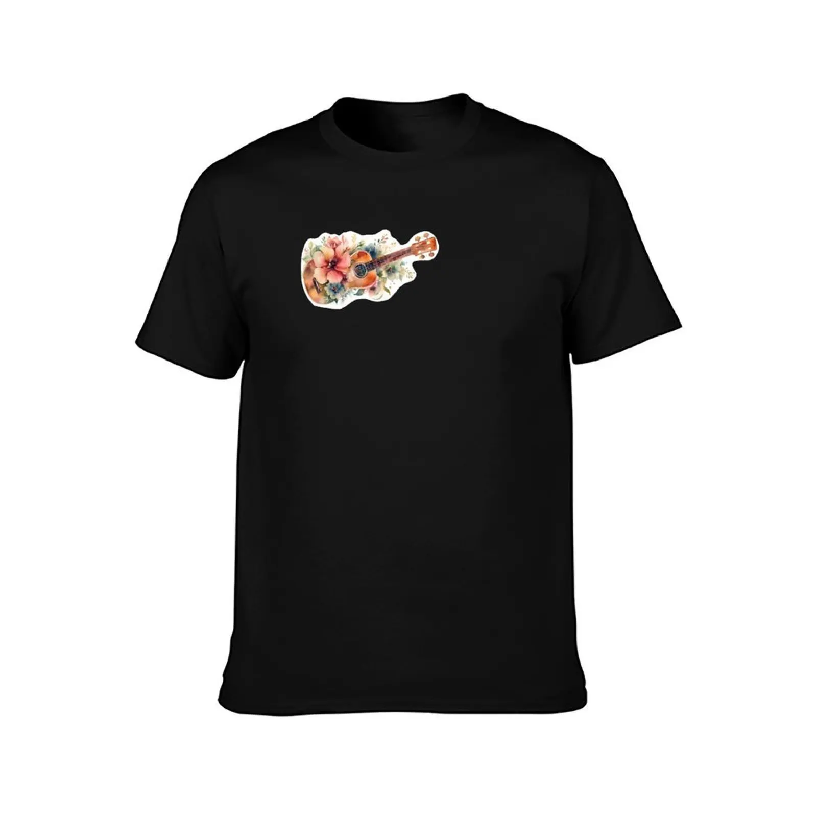 Flowers on a ukelele T-Shirt t shirts for man cotton soft T-Shirt