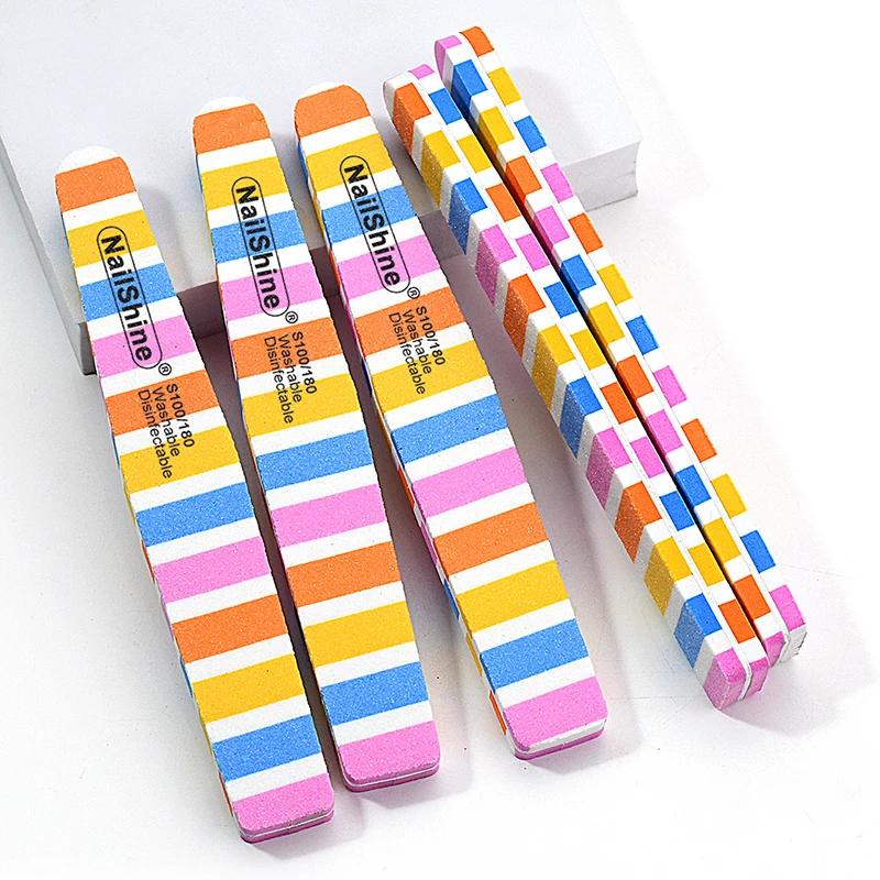 Limas de esponja estilo rayas para uñas, herramientas de arte para manicura, Gel UV y pedicura, pulido, impresión profesional, 5/10 piezas, 100/180