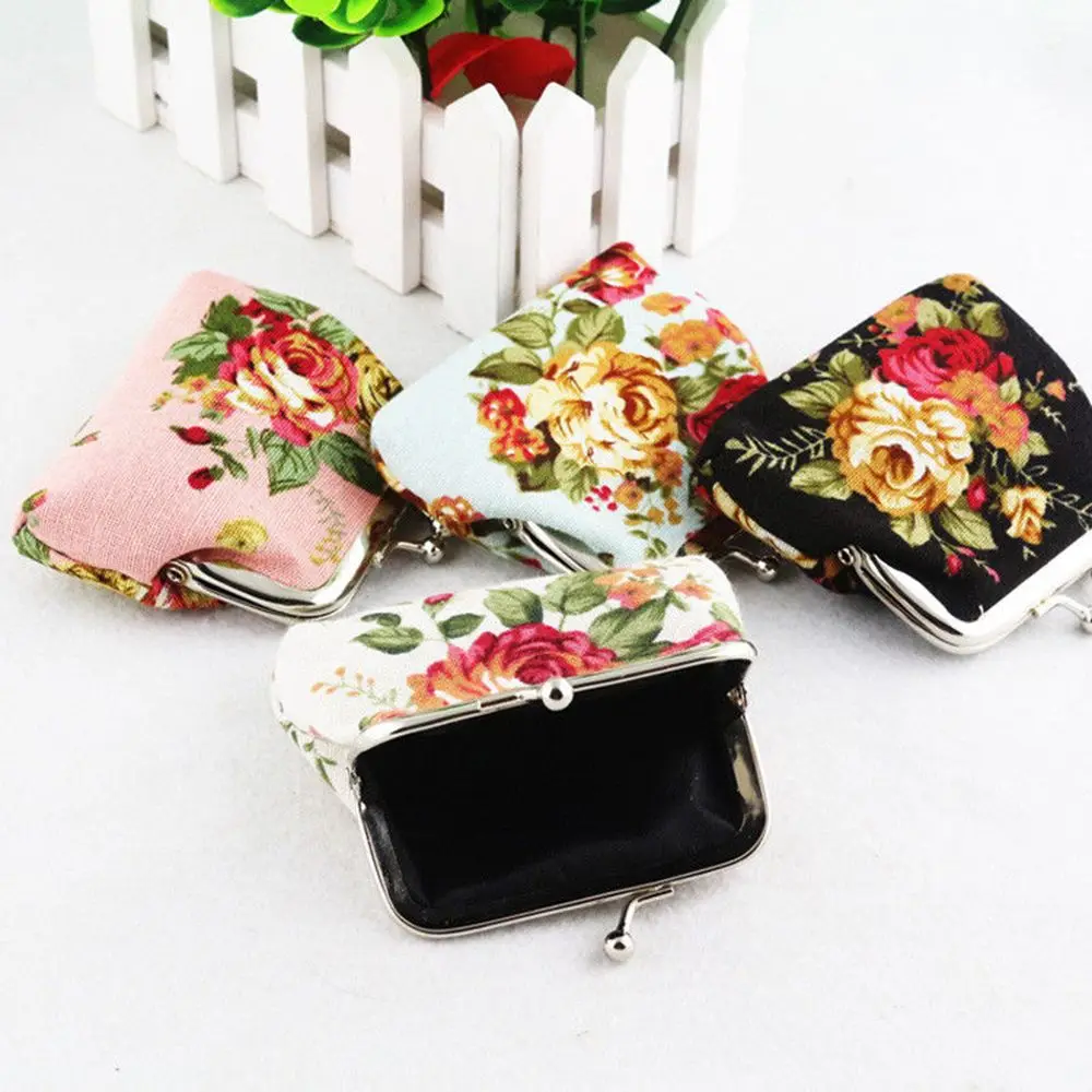 Lady Floral Vintage Flower Hasp Mini Clutch Bag Credit Card Holder Small Wallet Coin Purse
