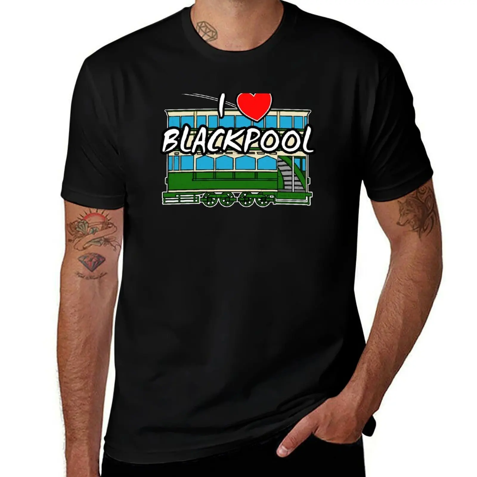 I Love Blackpool Vintage Tram Seaside Lancashire T-Shirt Large Size Breathable Tee