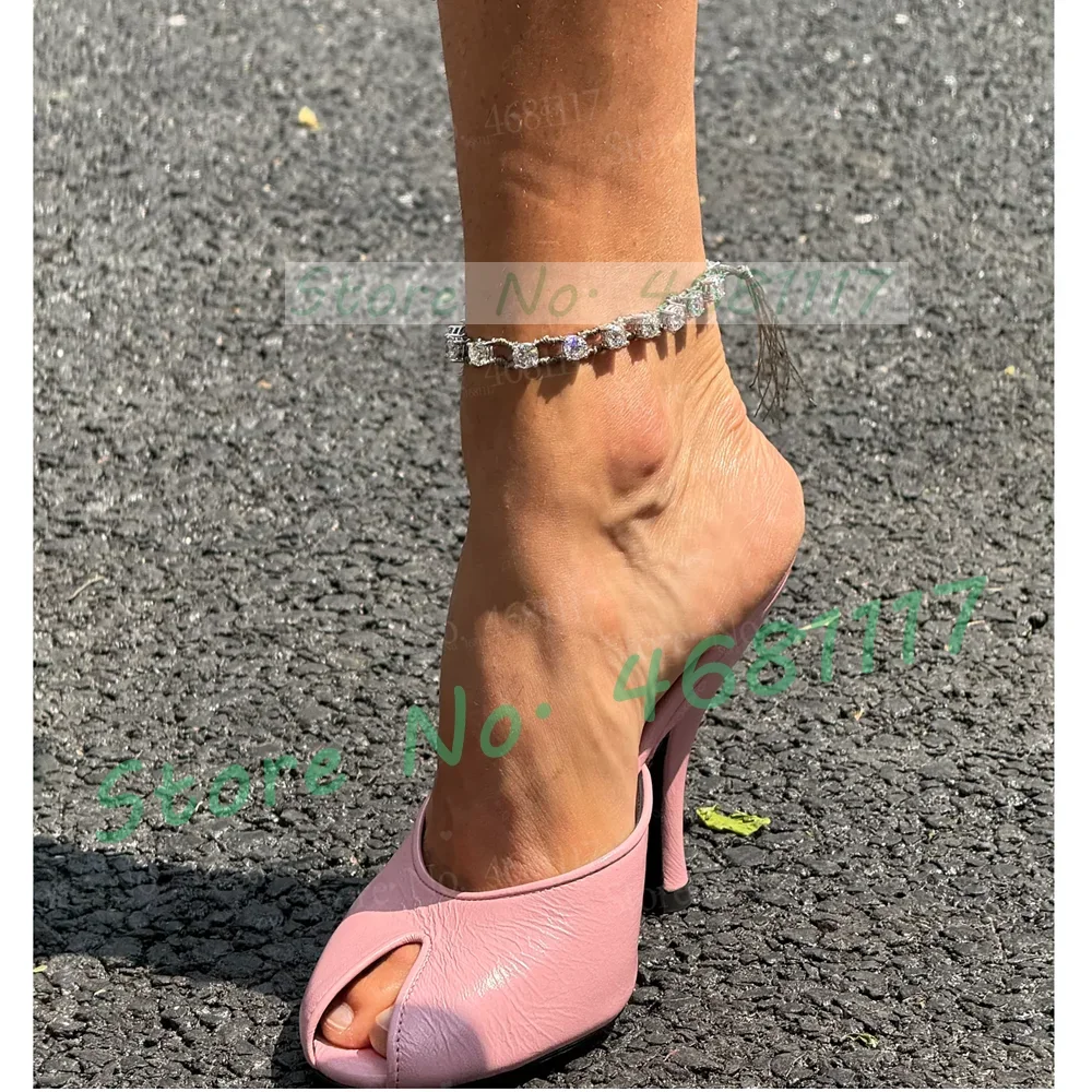 

Round Peep Toe High Heels Mules Women Stylish Summer Stiletto Gold Metallic Slippers Ladies Party Shallow Breathable Dress Shoes