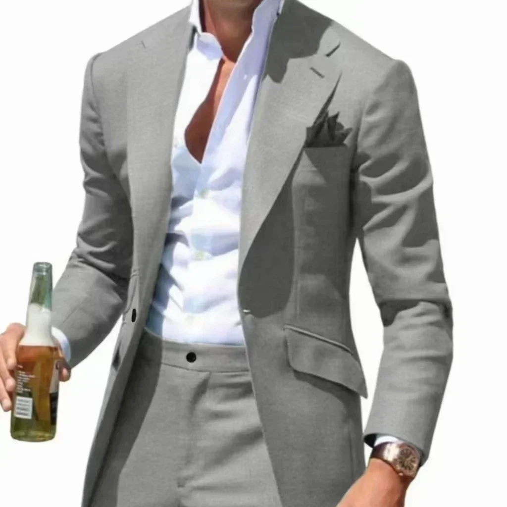 

Fashionable Men's Casual 2-Piece Suit Set with Notched Lapel Blazer And Pants Performance Tuxedo for Wedding Dresses Ceremony