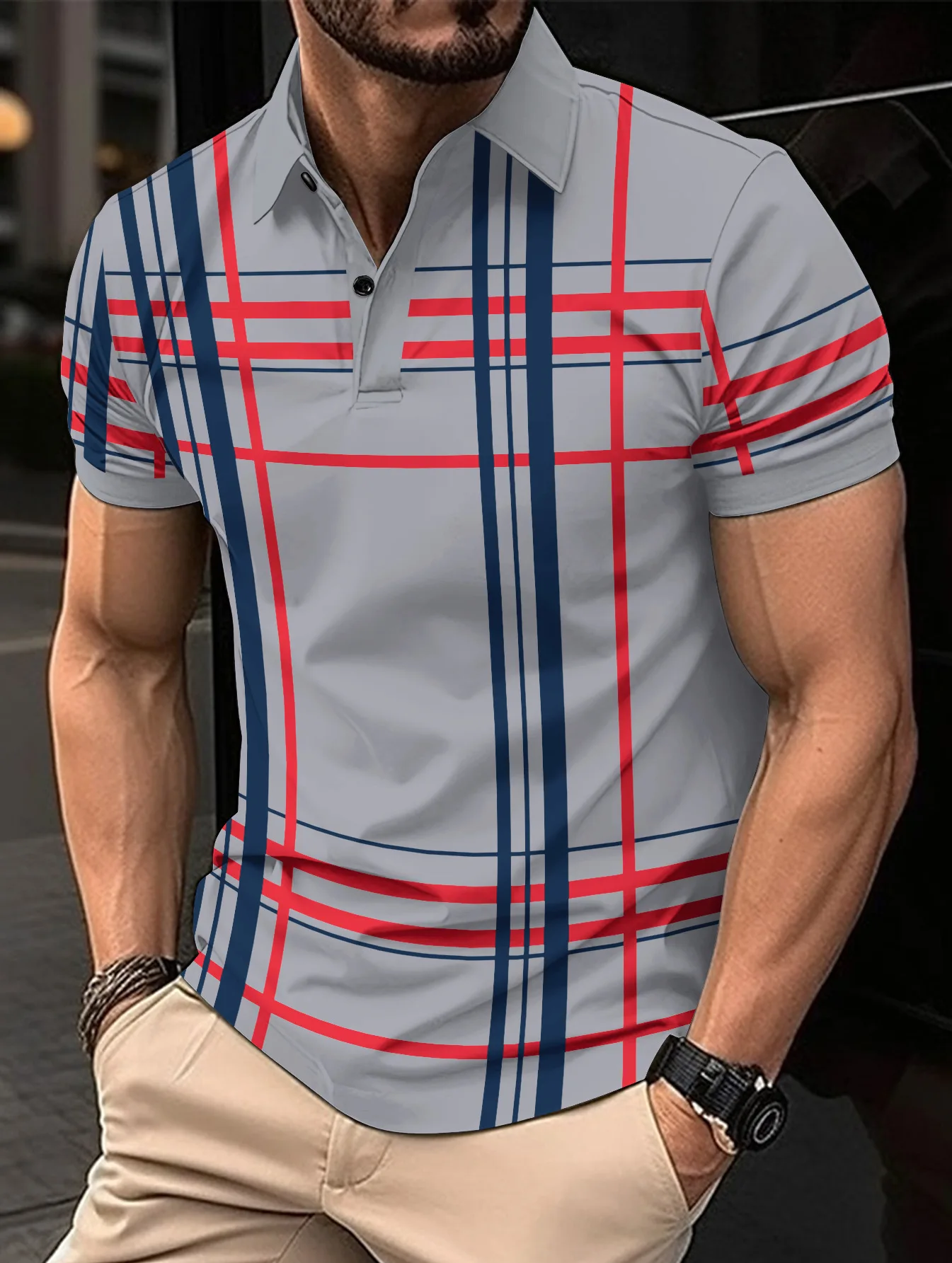 

Men's spring and summer new men's casual short-sleeved lapel POLO fashion print button high quality sports polo shirt top