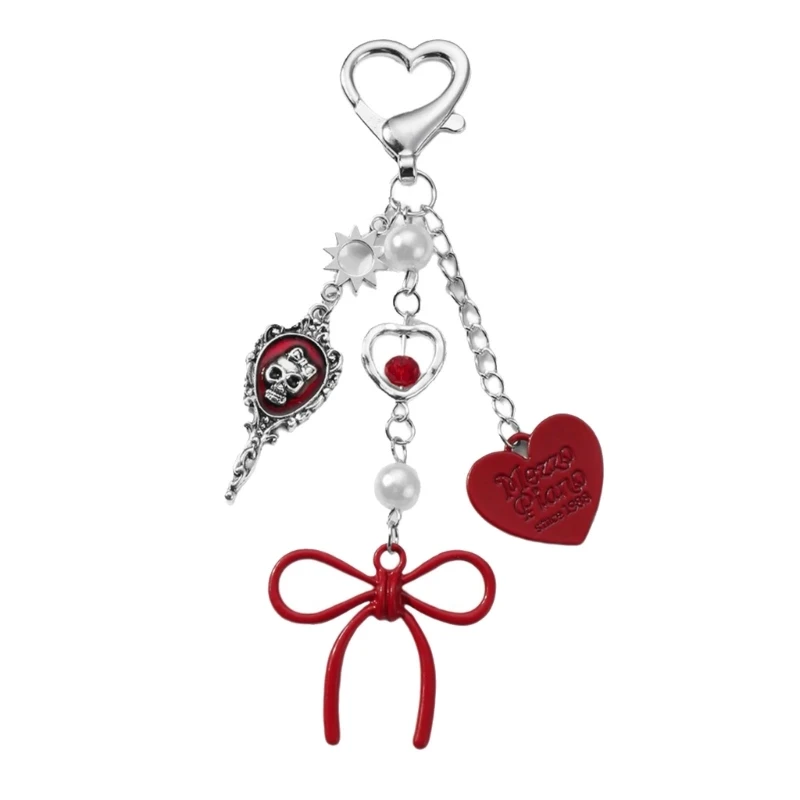 

E8FB Gothic Heart Keyring Skeleton Decoration Trendy Bag Accessory For Women Teens Fashion Jewelry Bag Charm