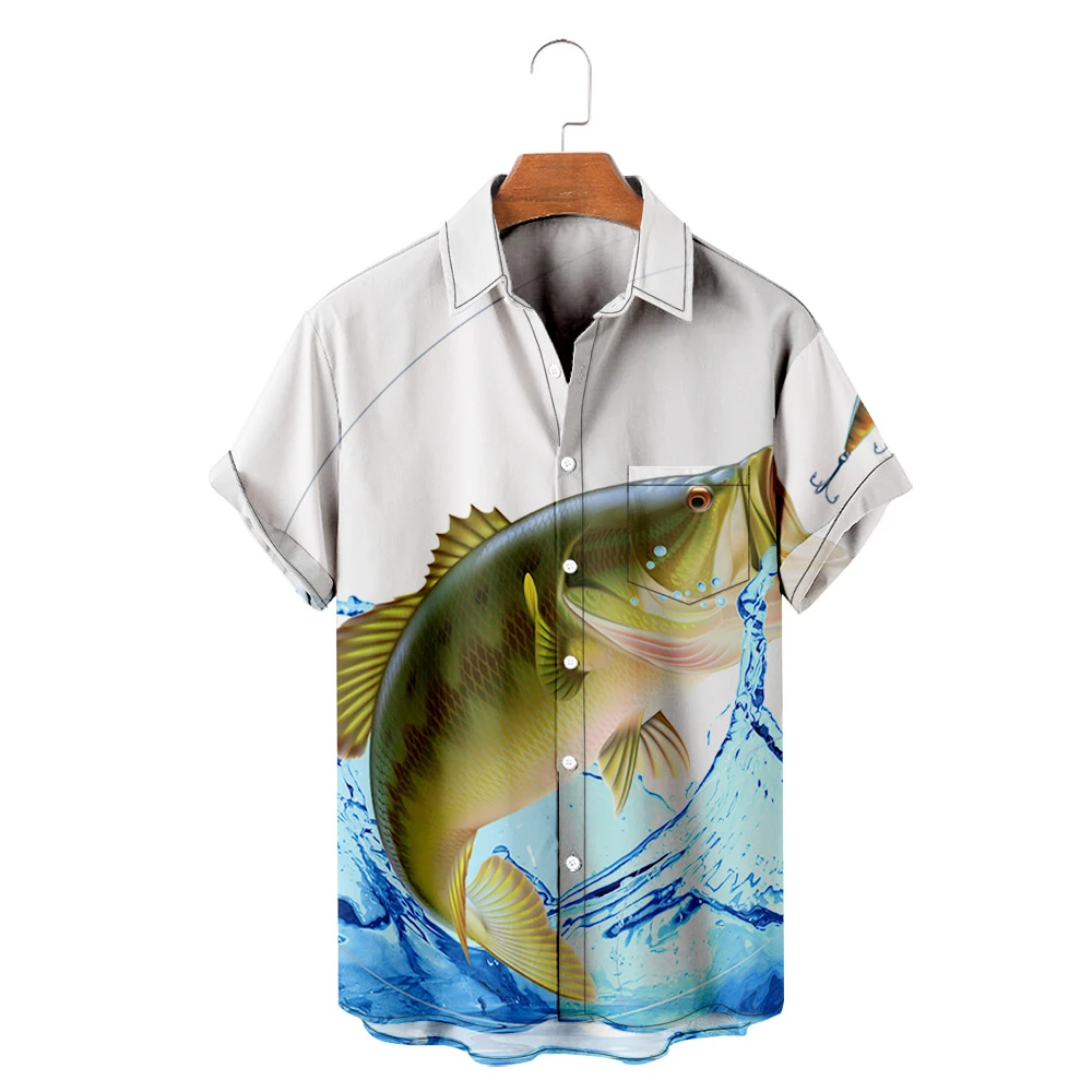 

Men's Hawaiian T-Shirt Y2K Hombre Fashion Shirt Fishing 3D Print Cozy Casual Short Sleeve Beach Oversized Clothes 2