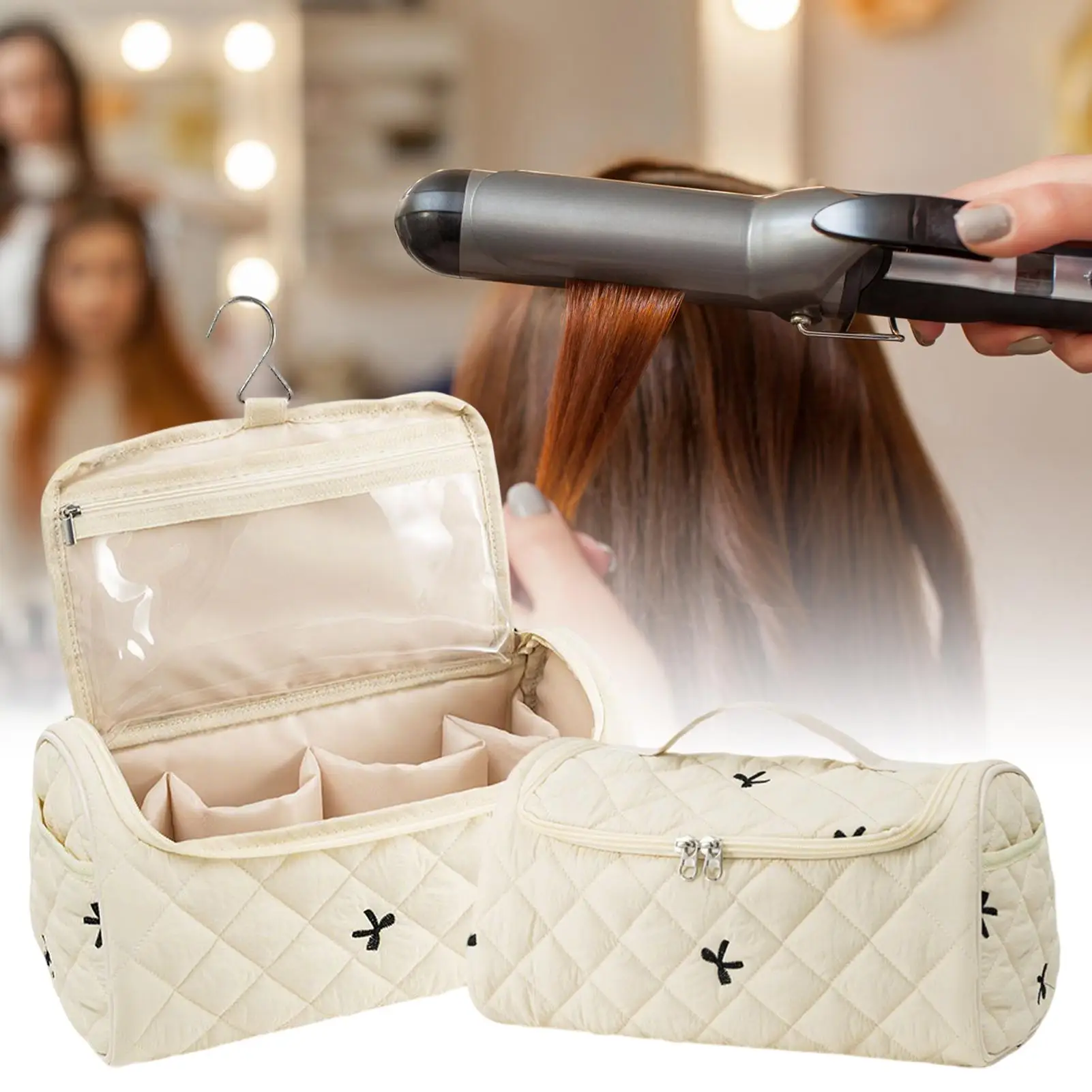 

Портативная подвесная косметичка-органайзер для путешествий с крючком, сумка для фена, тканевый чехол для туалетных принадлежностей