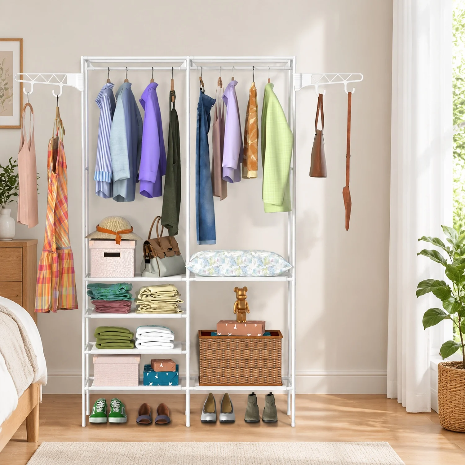 66.1x42.1x14.2in Perfect 4 Layers Of Shelves Closet Organizing Rack, Weight Capacity Of Hanging Rod And Fabric Rack Up
