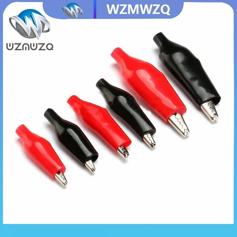10pcs/lot 28MM Metal Alligator Clip G98 Crocodile Electrical Clamp for Testing Probe Meter Black and Red with Plastic Boot Rated