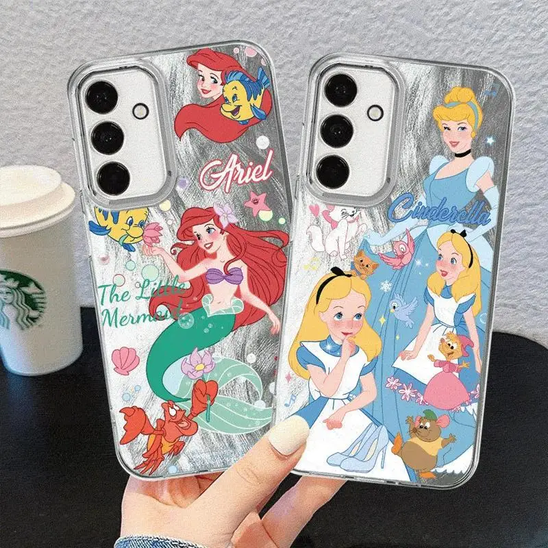 Phone Case for Samsung Galaxy A72 A73 A54 A53 A52 A51 A34 A33 A32 A24 A23 A14 A13 A12 A11 Laser Silver Disney Princess Beauty