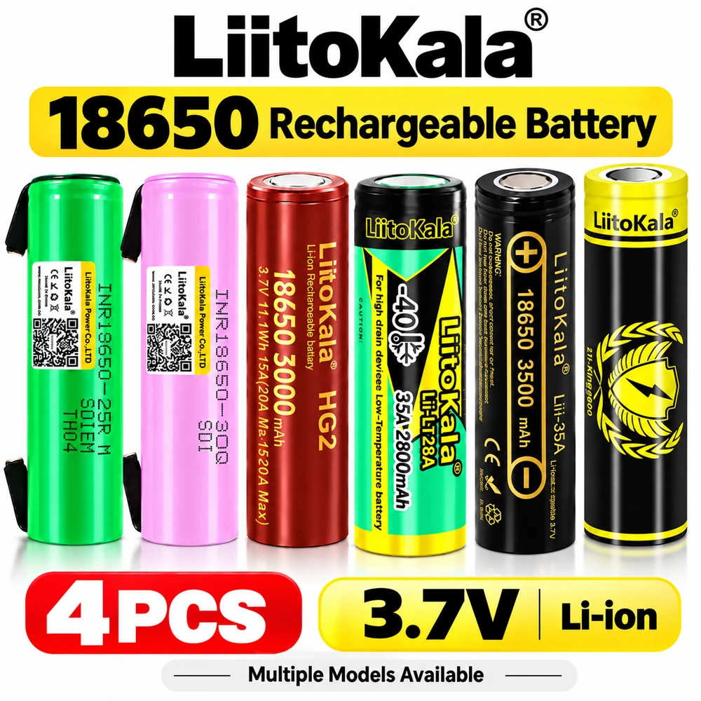 4pcs LiitoKala 18650 3.7V Rechargeable Battery HG2 30Q Lii-VTC5A King4000 LT28A 2500/2600/2800/3000/3400/3500/4000mAh Batteria
