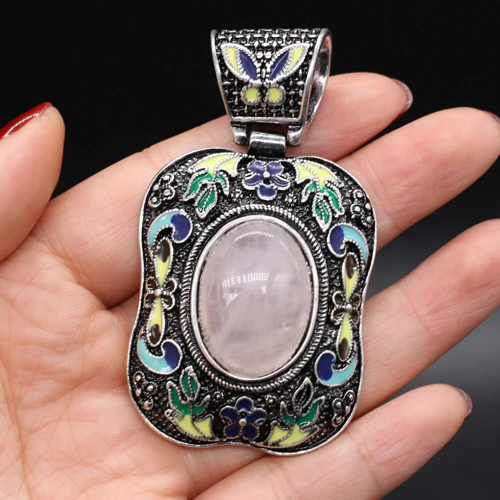 Natural Semi Precious Stone Pendant Rose Quartzs Retro Charms for DIY Jewelry Making Necklaces Bracelets Earrings Size 38x70mm