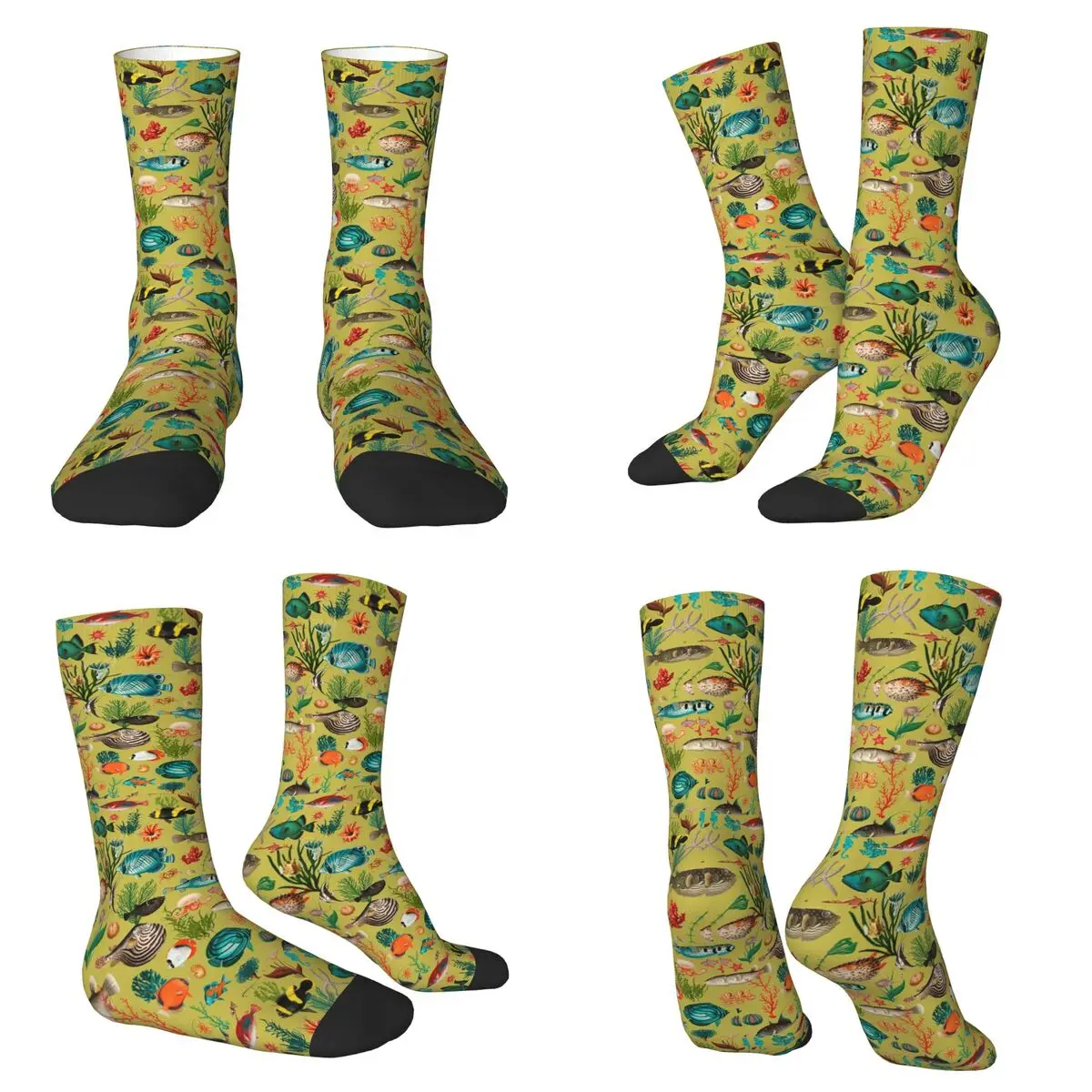 

Underwater World Fish Pattern Socks Harajuku Sweat Absorbing Stockings All Season Long Socks for Unisex Valentine's Day Gifts