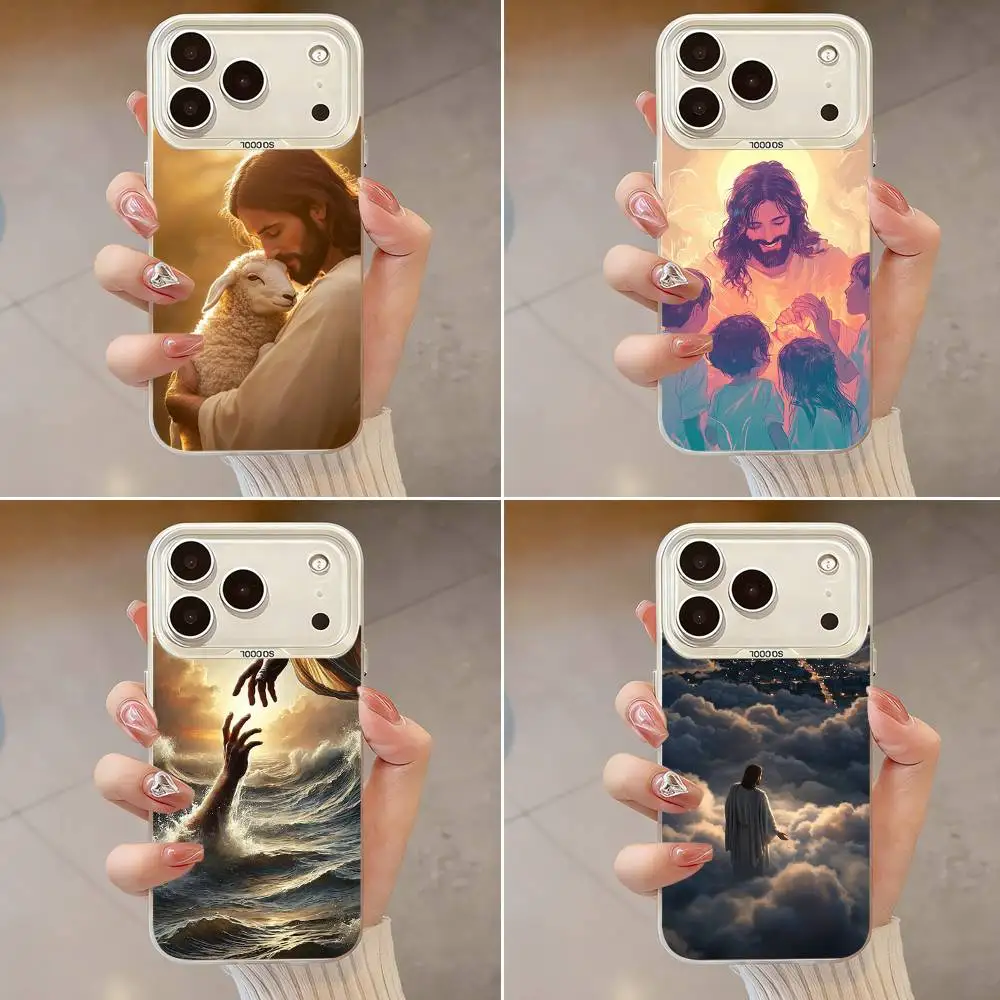 Crença arte jesus salvador caso de telefone para iphone 17,16,13,12,x,11,15,14,pro,max,plus, se4, ar, mini branco imd hd fosco