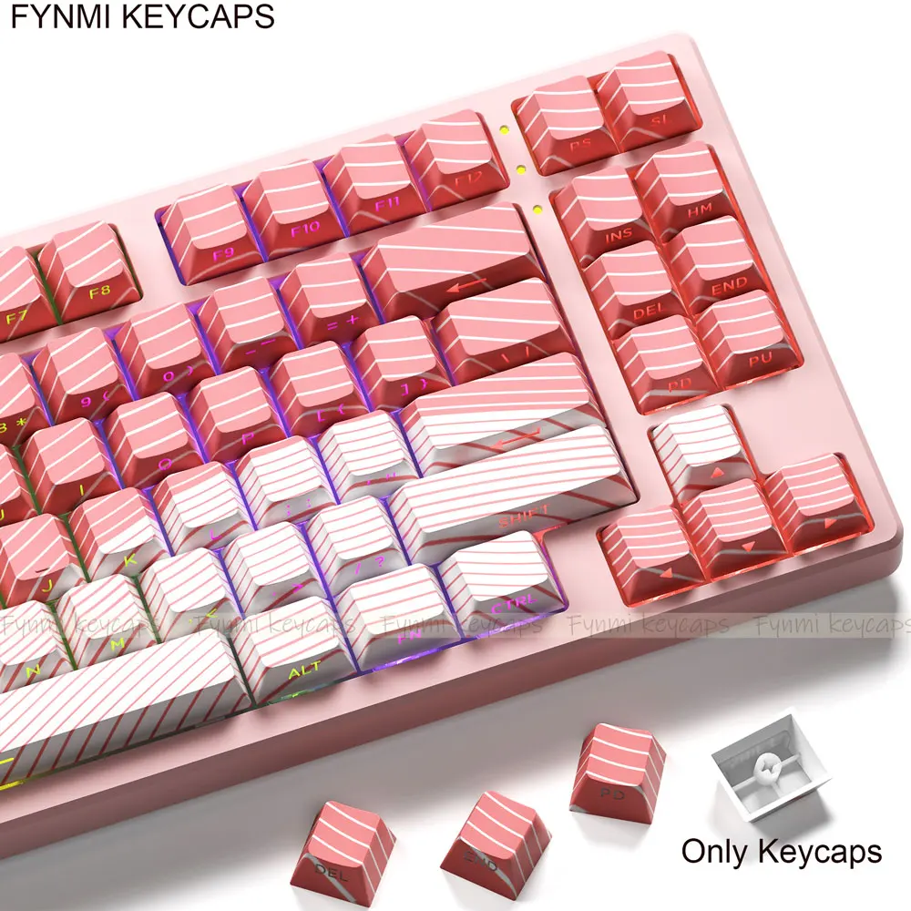 135 keys Fynmi ISO ANSI Backlight Cherry PBT Keycaps South Side Print Transparent Pink White Keycaps