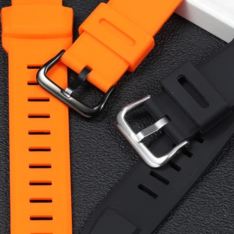 Silicone Watch Strap For Casio PROTREK PRG-260/270/550/250 PRW-3500/2500/5100 Replacement Black Orange Bracelet 18mm Watchband