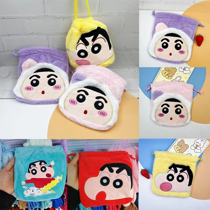 

Crayon Shinchan Plush Drawstring Bag Anime Characters Boys Girls Going Out Small Items Portable Travel Storage Bag Birthday Gift