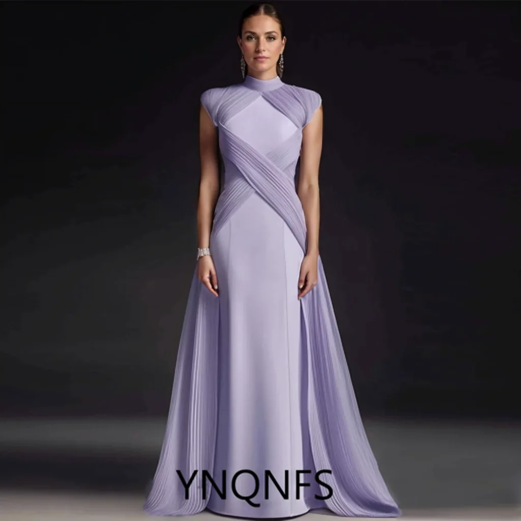 

YNQNFS Lavender 2025 Luxury Women Evening Gown High Colla Pleated edge decoration for sleeveless ball dress lf587