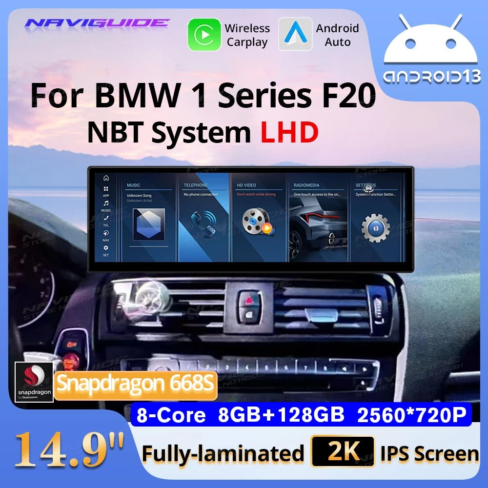 

NAVIGUIDE 14.9'' Android13 For BMW 1 Series F20 NBT LHD 2012-2017 Wireless CarPlay Android Auto Car Multimedia Player Navigation