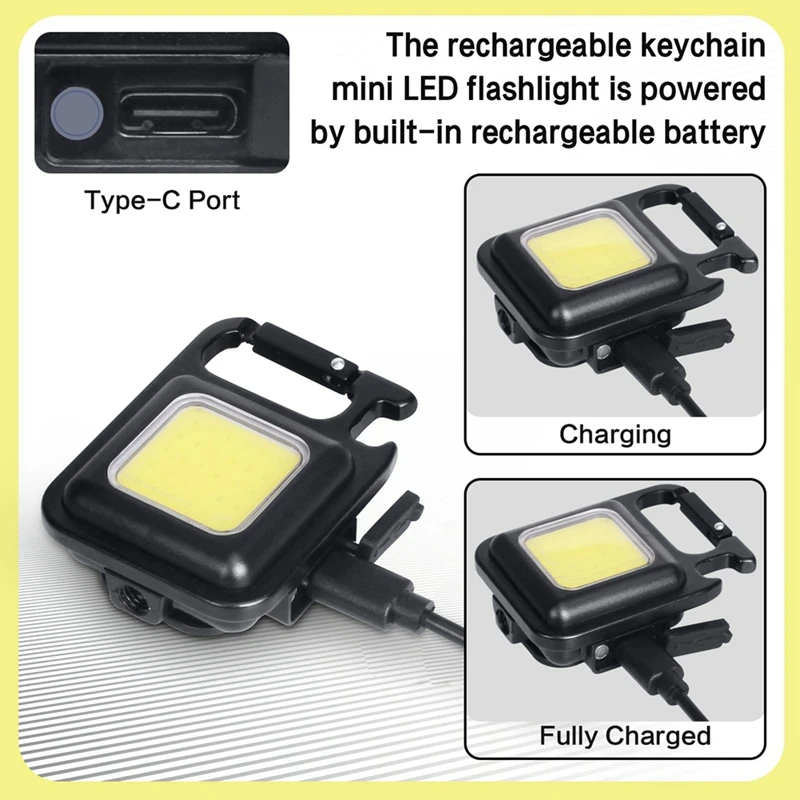2X LED Small Flashlight,1000Lumens Bright Rechargeable COB Keychain Flashlights,4 Light Modes Portable Pocket Light