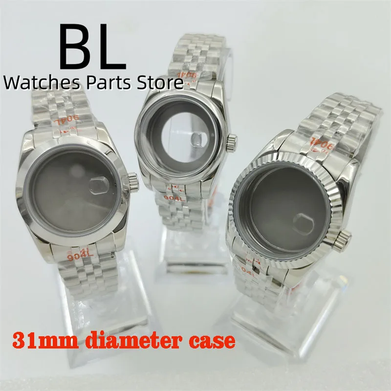 

BLIGER 31mm Women Watch Case With Bracelet Stainless Steel Jubilee Round Fluetd Polished Bezel Sapphire Glass Fit NH05 Movements