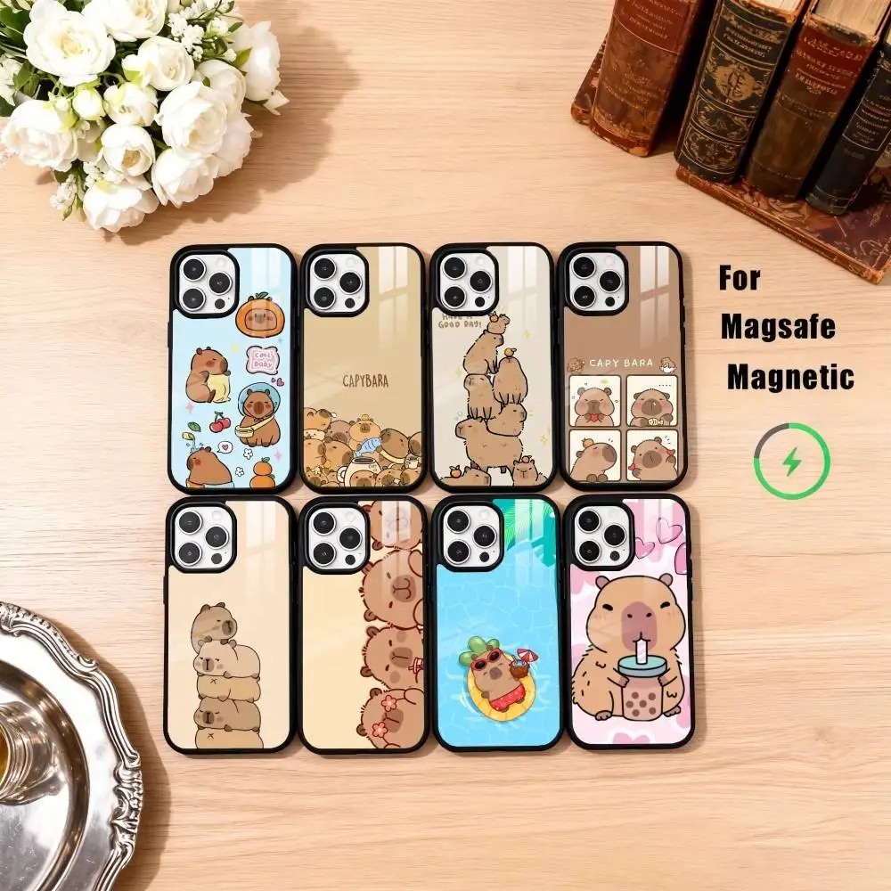 

K-Kawaii Capybara Cute Phone Case For iPhone17,16,15,14,13,12,11 Plus,Pro Max Magnetic For Magsafe Wireless Charging