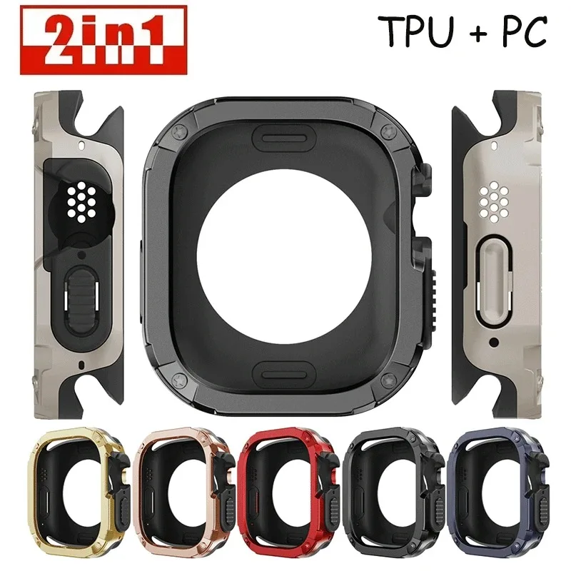 2 in 1 Protective Case for Apple Watch Ultra 3 49mm Series 11 10 9 8 7 654 Se Armor Bumper Anti-fall Shell Iwatch 40 41 44 45mm