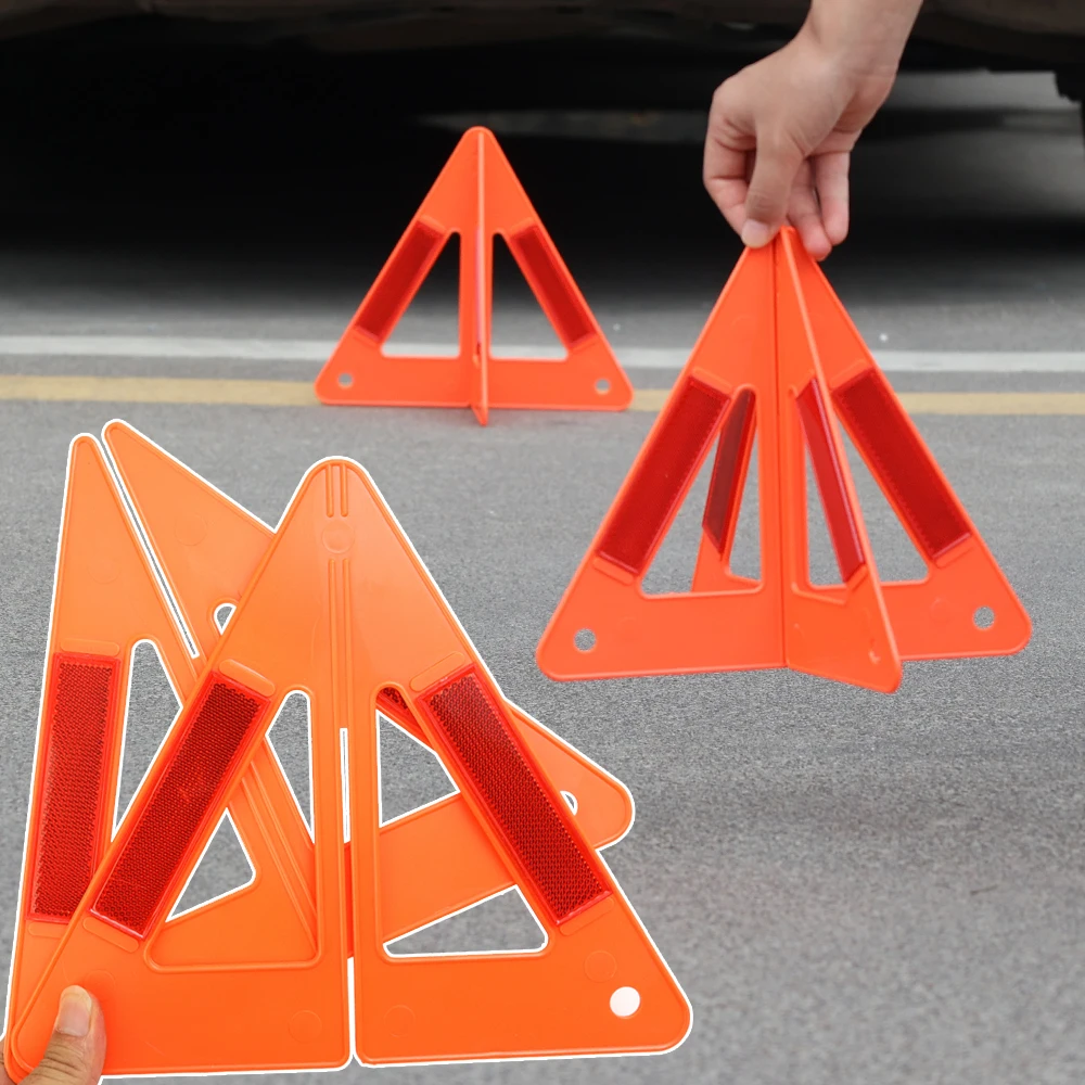 Car Reflective Triangle Plate Foldable Automobile Trunk Emergency Annual Inspection Triangle Sign Road Warning Signs Accessories