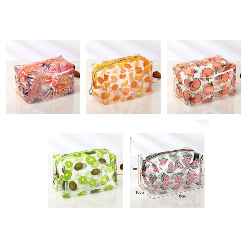 Women's Makeup Bags Cartoon Fruit Pattern Transparent Waterproof Portable Large Capacity Bathing Travel Business Storage Bags
