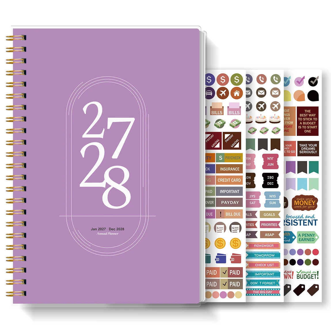 1PC 2027-2028 Monthly Planner with Stickers, Lavender A5 Spiral Calendar Organizer for School, Office, Goals & Daily Plans