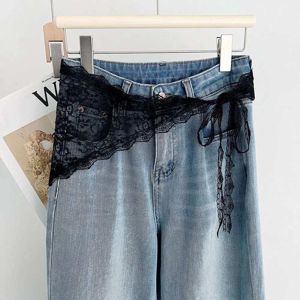 Lekka, warstwowa spódnica z kwiatowej koronki, sznurowana, streetwear Y2K, koronkowa trójkątna chusta, fartuch, spódnica-otulacz.