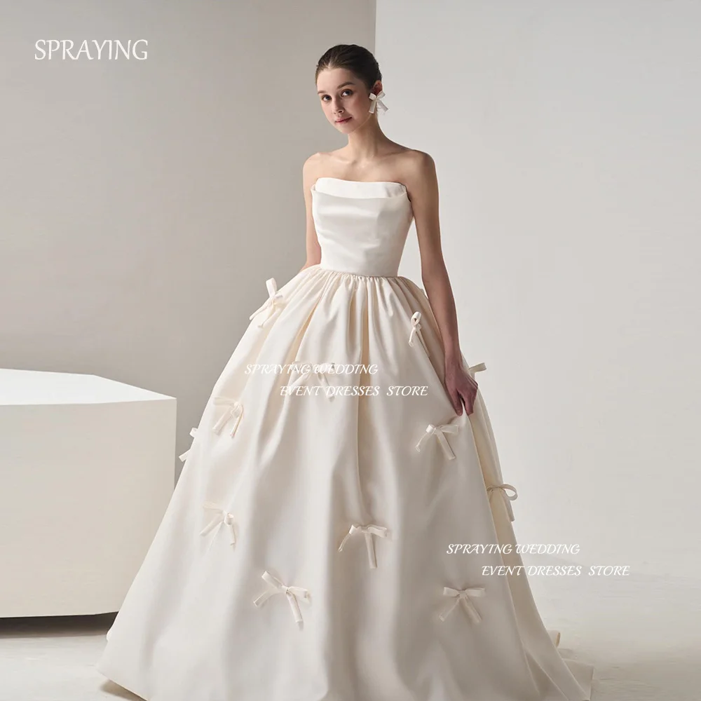 

SPRAYING Princess A-line Wedding Party Dresses 2024 Strapless Bow Bridal Gown 웨딩드레스 Sweep Train Custom Made Sleeveless Corset