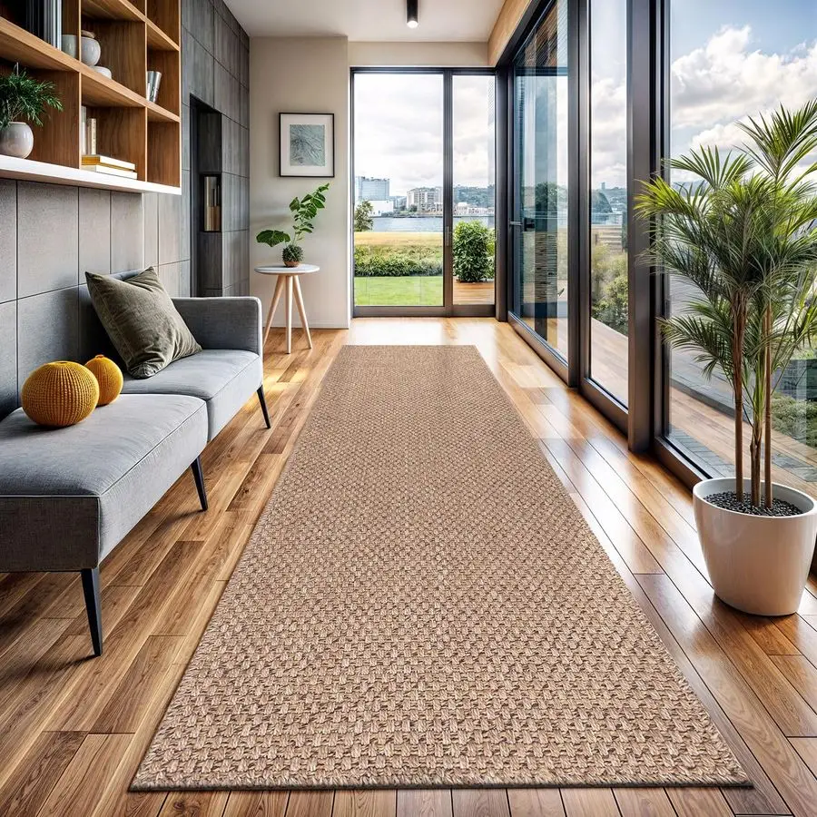 

Indoor and Outdoor Runner Rug Natural Solid Boho Woven Design EasyCleaning Non Shedding Farmhouse Living Room Bedroom Garden Pat