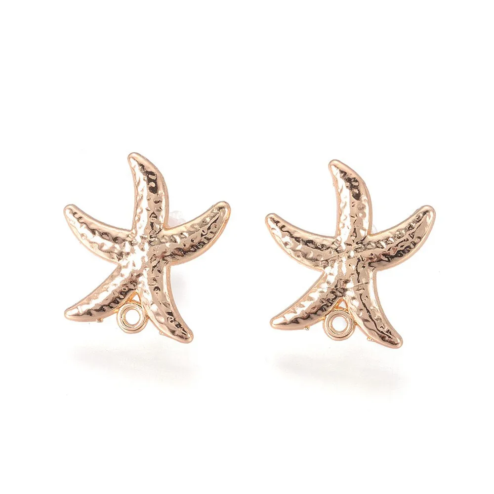 Brass Stud Earring Findings  Plated Starfish/Sea Stars Light Gold for Making DIY Earring Necklace Bracelet Jewelry Accessories