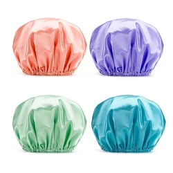 4Pcs Large Shower Cap with Elastic Band Double Waterproof Soft Bath Cap Multi-Purpose Reusable EVA for Women Thick/Long Hair