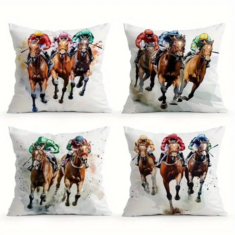 4pcs Medieval Knight Horse Pillowcase Cushion Covers Fantasy Equestrian Mounted Riders Home Decor Accent