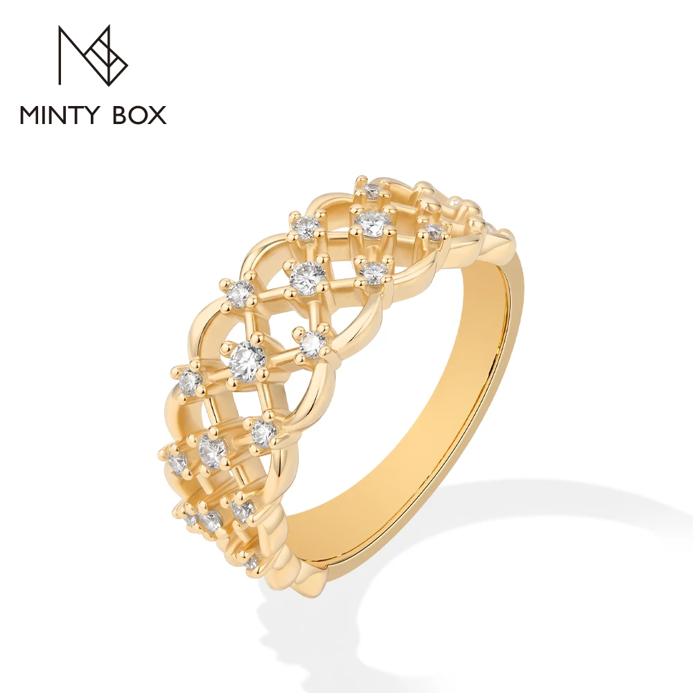 MINTYBOX Luxury Hollow Round Moissanite Rings for Women S925 Silver Cocktail Party Ring Engagement Jewelry Gift with Certificate