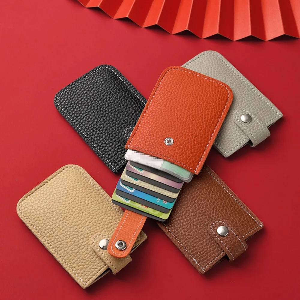 Fashion Laminated Concealed Mini Card Wallet 4 Card Pockets PU Leather Business Card Case Pull-out Type PU Leather Purses Men